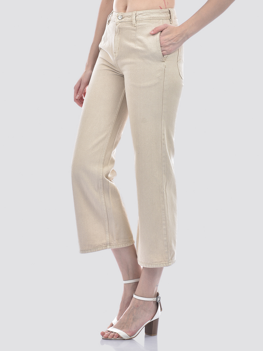 Numero Uno Women Beige Wide-Leg Sustainable Jeans